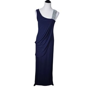 Scarlett Nite 8 Blue One-Shoulder Draped Shimmering Strap Formal Gown Dress